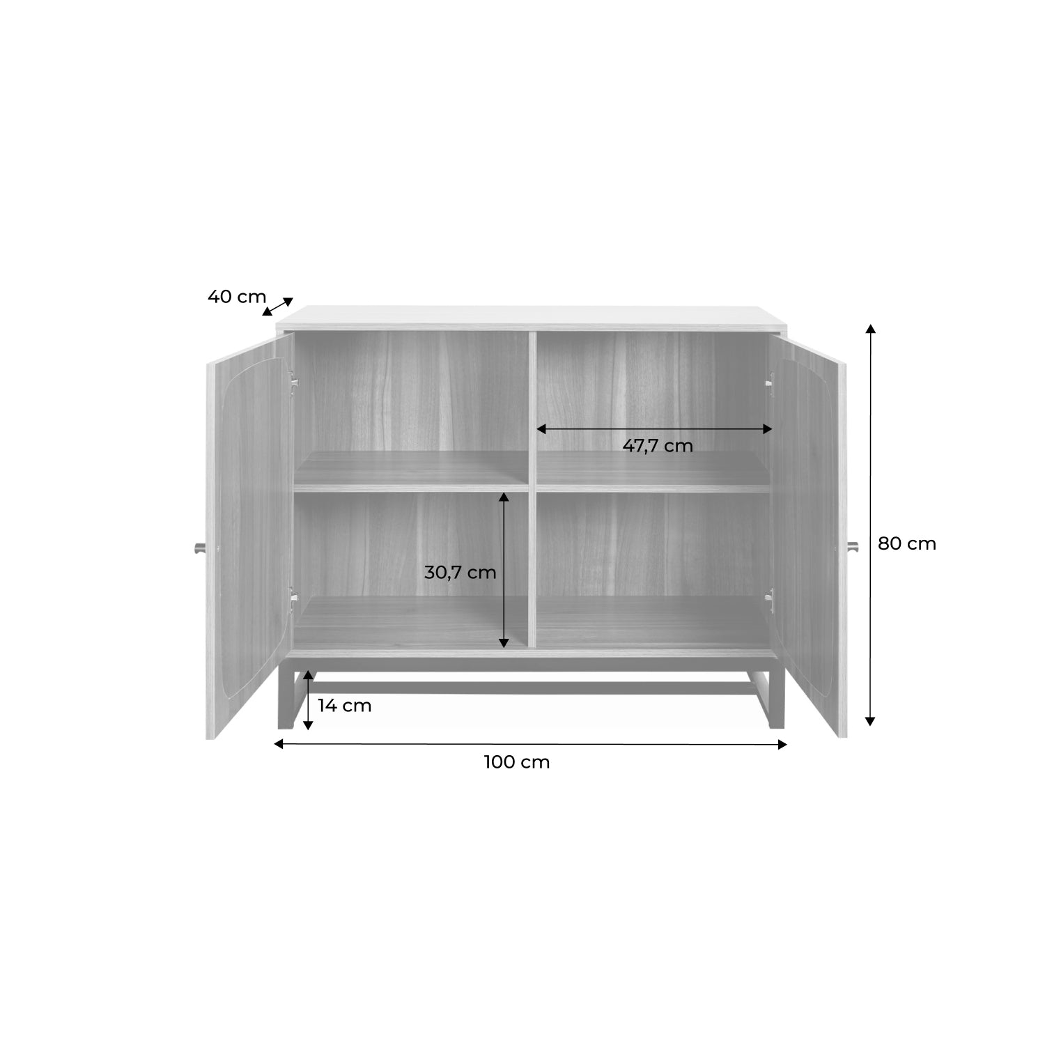 Credenza a 2 ante in canna e legno, 100cm, marrone naturale