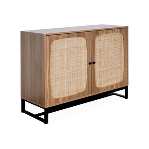 Credenza a 2 ante in canna e legno, 100cm, marrone naturale