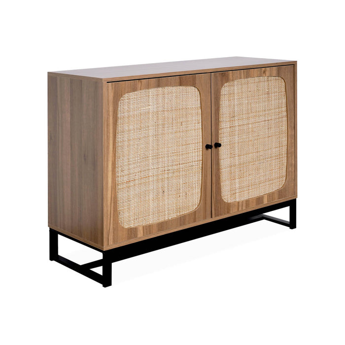 Credenza a 2 ante in canna e legno, 100cm, marrone naturale