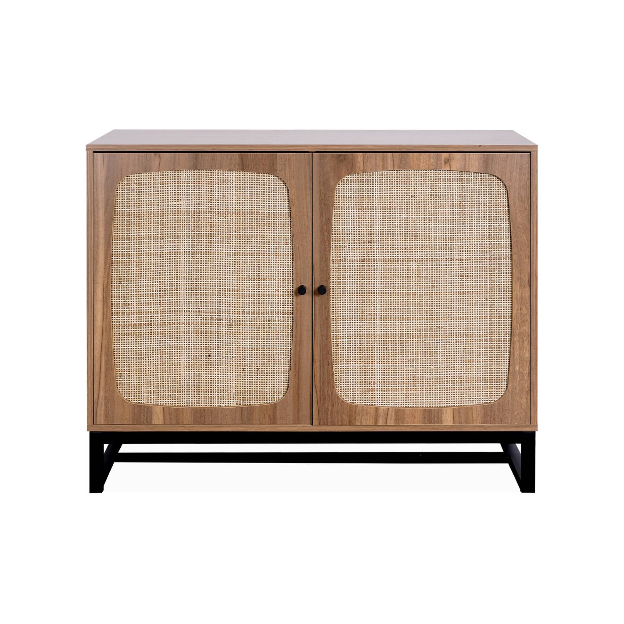 Credenza a 2 ante in canna e legno, 100cm, marrone naturale