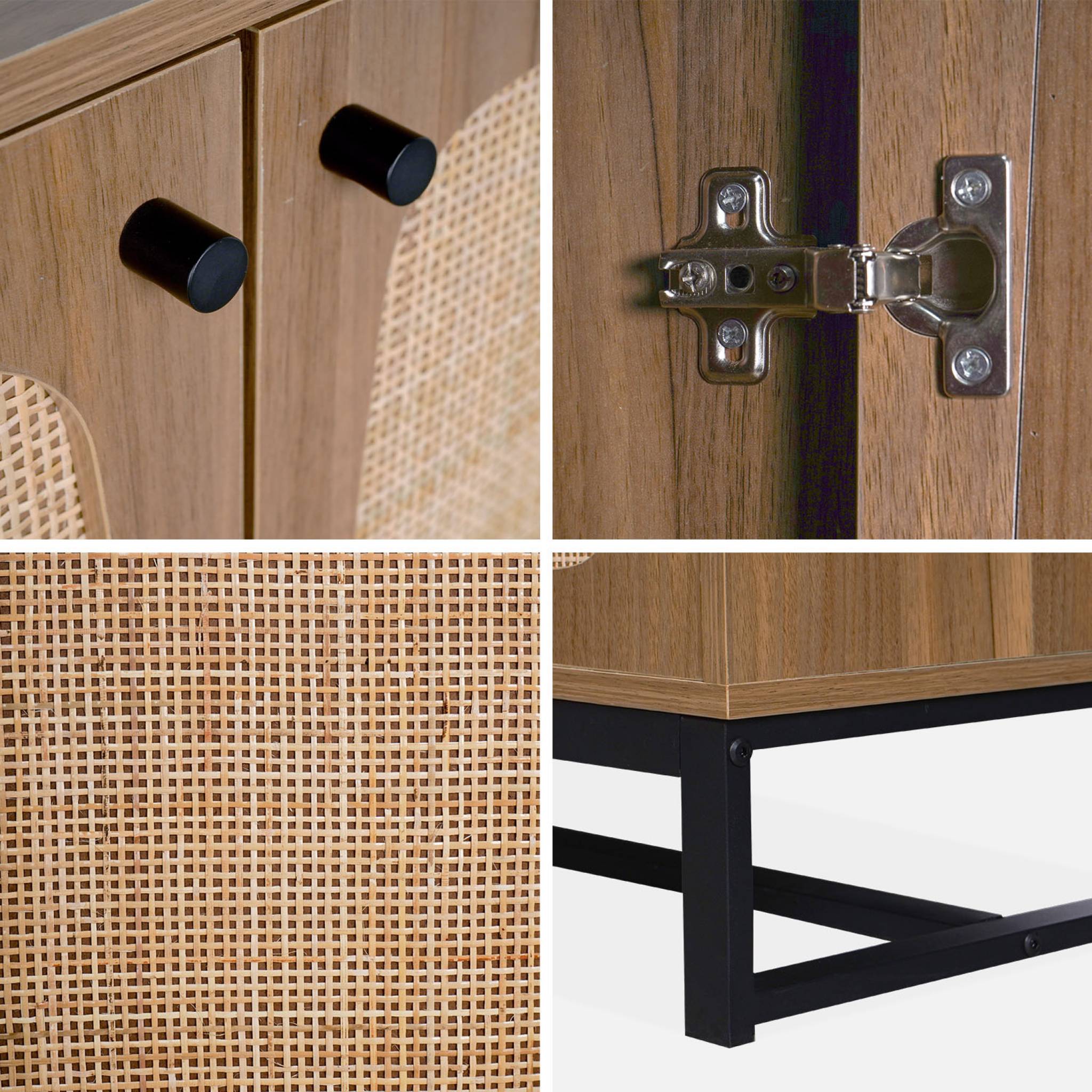 Credenza a 2 ante in canna e legno, 100cm, marrone naturale