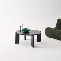 Tavolino da caffè esotico rotondo in legno massello, nero