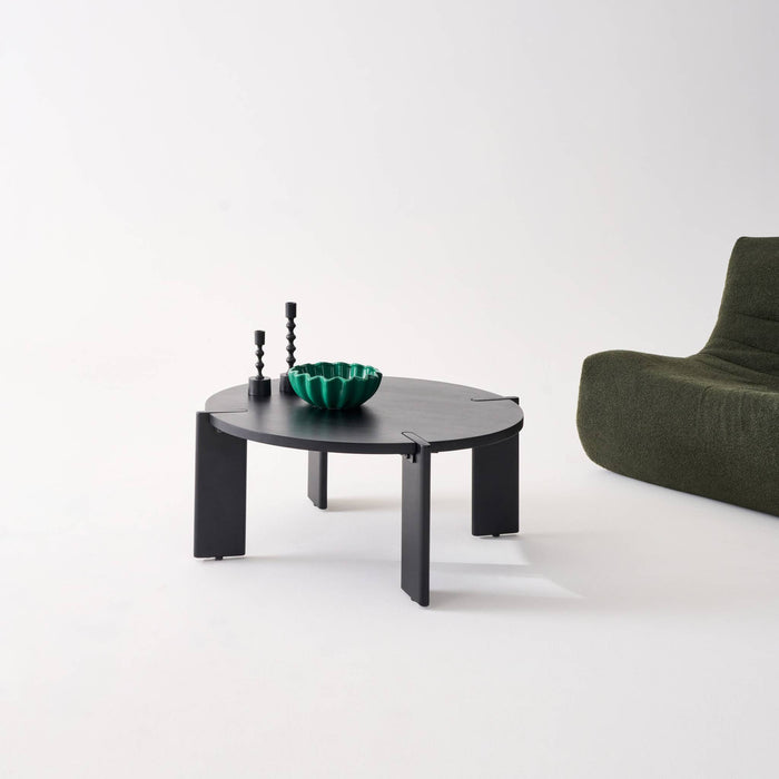 Tavolino da caffè esotico rotondo in legno massello, nero