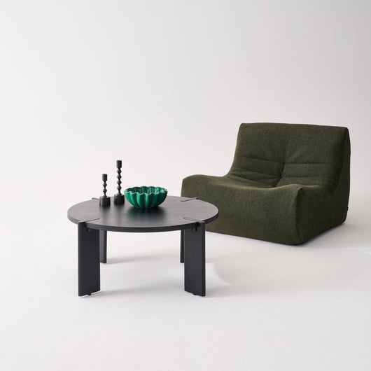 Tavolino da caffè esotico rotondo in legno massello, nero