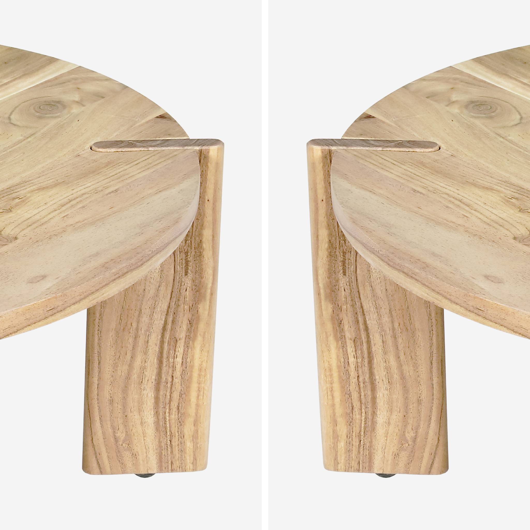 Tavolino da caffè esotico rotondo in legno massello, marrone naturale