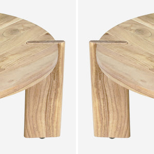 Tavolino da caffè esotico rotondo in legno massello, marrone naturale