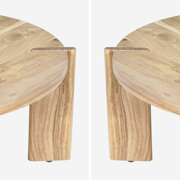 Tavolino da caffè esotico rotondo in legno massello, marrone naturale