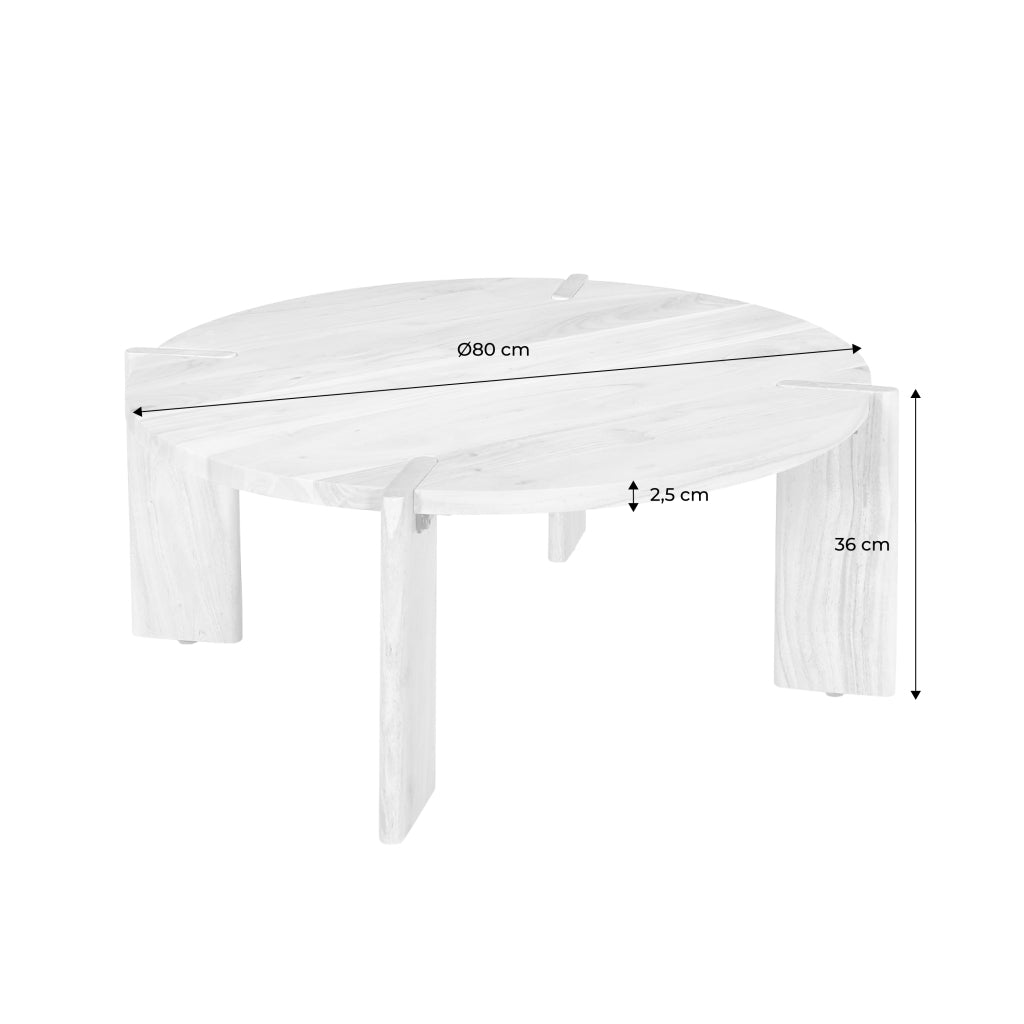 Tavolino da caffè esotico rotondo in legno massello, marrone naturale