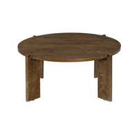 Tavolino da caffè esotico rotondo in legno massello, noce