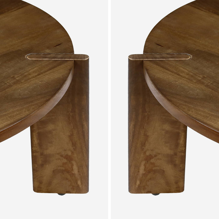 Tavolino da caffè esotico rotondo in legno massello, noce