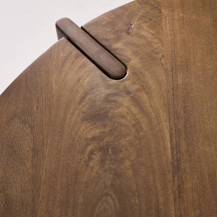 Tavolino da caffè esotico rotondo in legno massello, noce