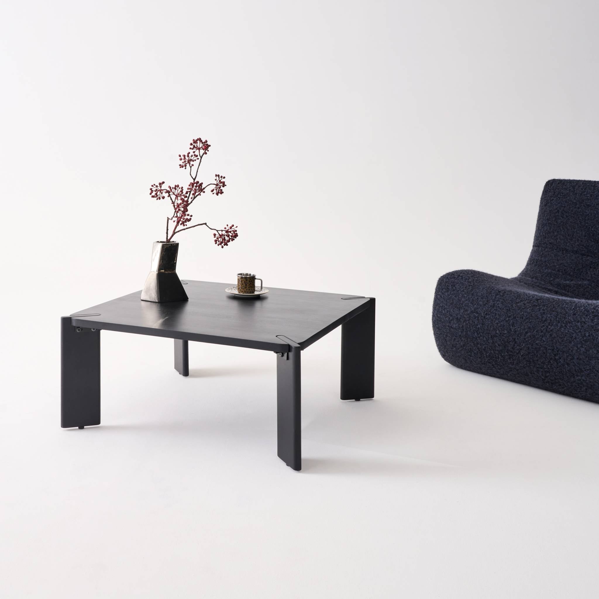 Tavolino esotico quadrato in legno massiccio, 80cm, nero