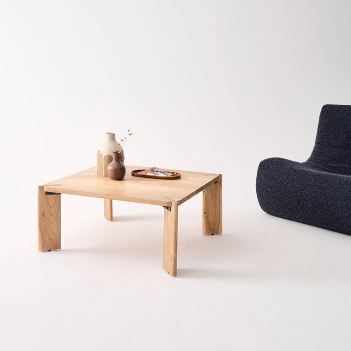 Tavolino esotico quadrato in legno massiccio, 80cm, marrone naturale