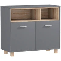 Mobiletto Bagno Moderno con Vani Aperti e Armadietto a 2 Ante, 80x35x70 cm, Grigio