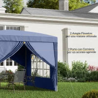 Gazebo da Giardino Pieghevole con Corde e Picchetti Inclusi, 2.95x2.95x2.58 m, Blu
