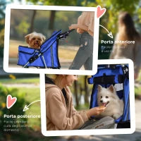Passeggino per Cani Pieghevole in Tessuto con Cestino e Portabicchieri, 75x45x97 cm, Blu