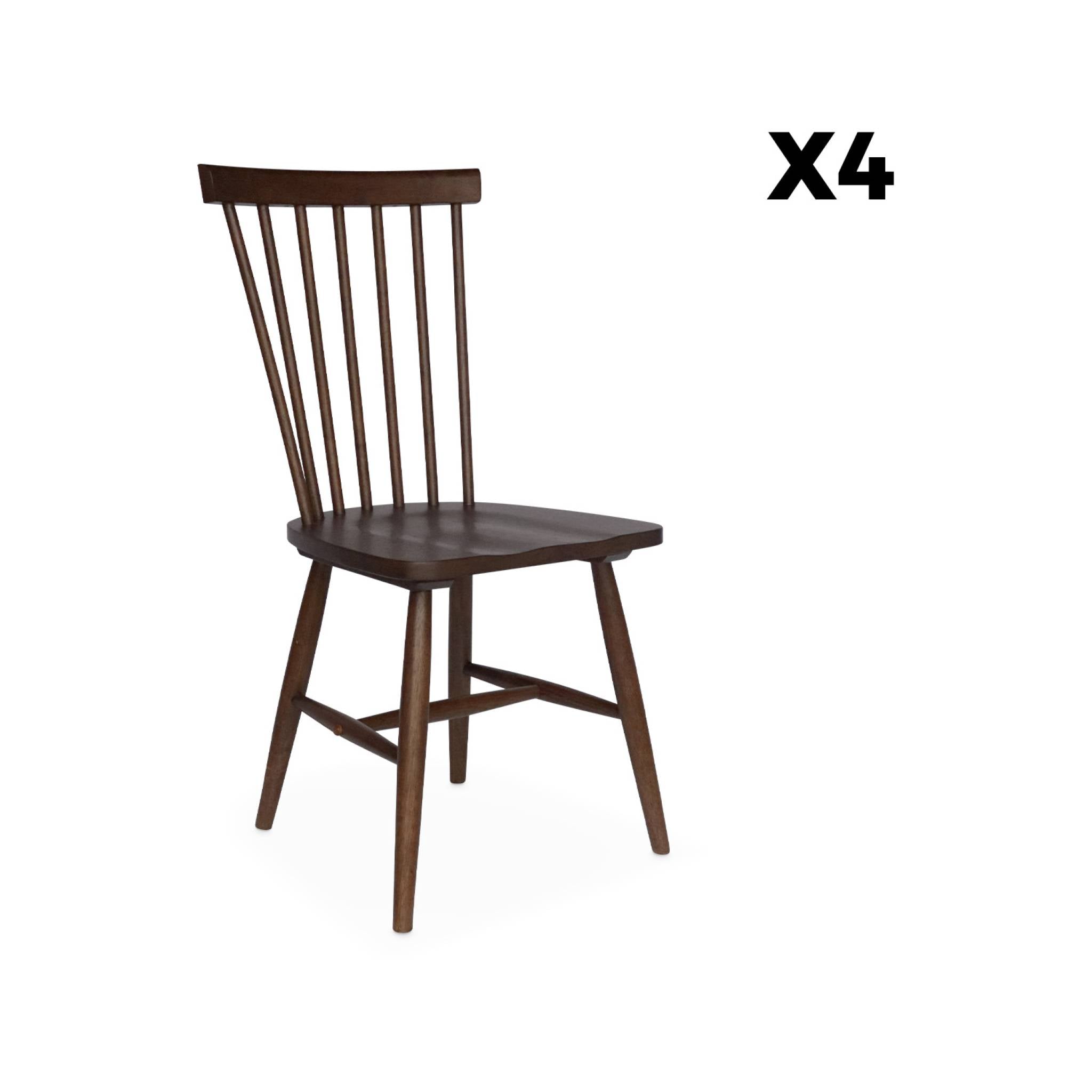 Set di 4 sedie in legno di hevea, marrone