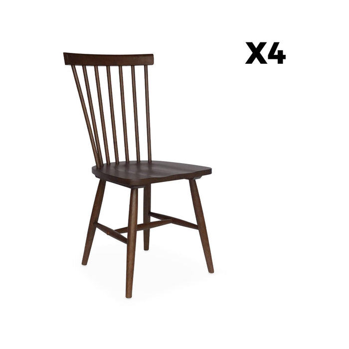 Set di 4 sedie in legno di hevea, marrone