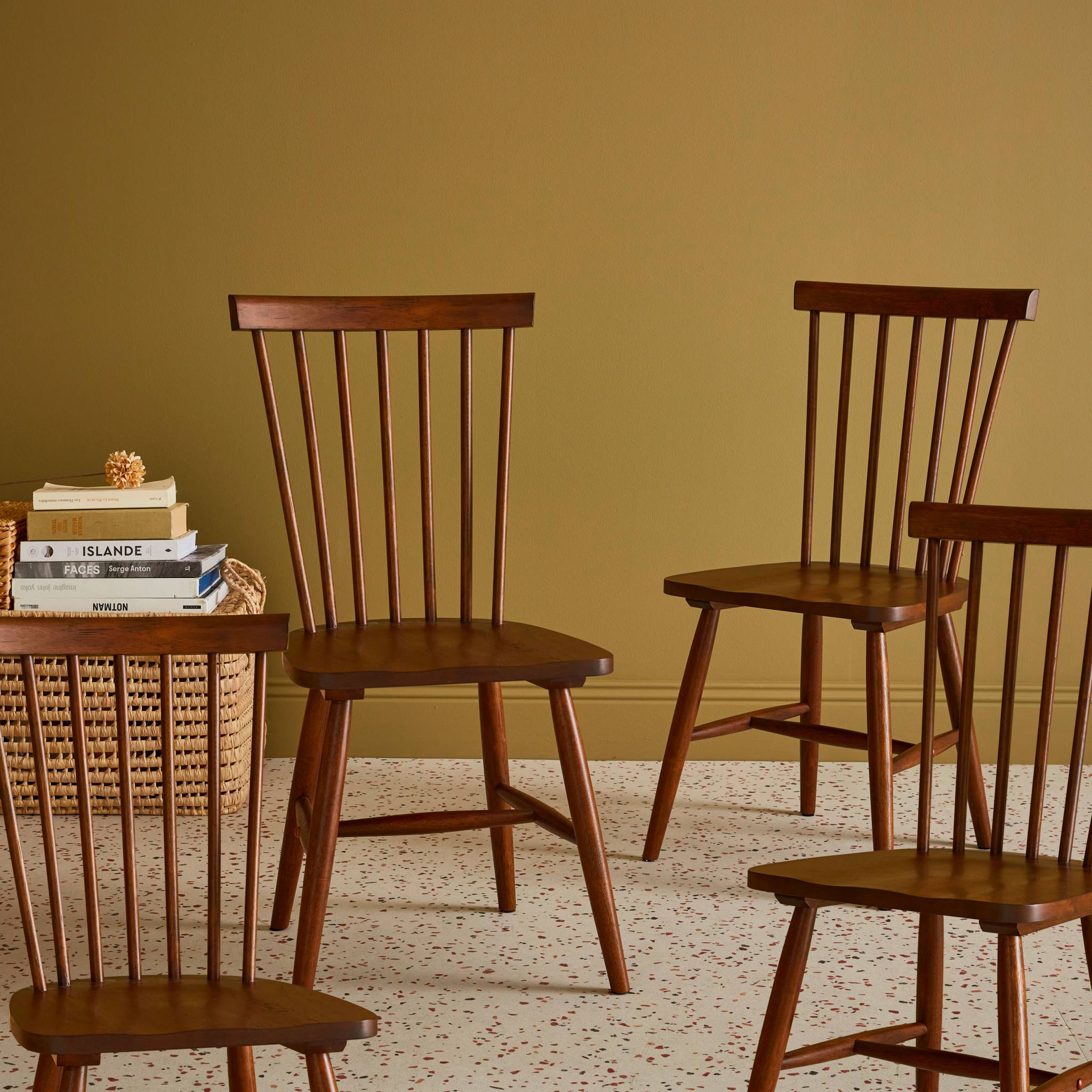 Set di 4 sedie in legno di hevea, marrone