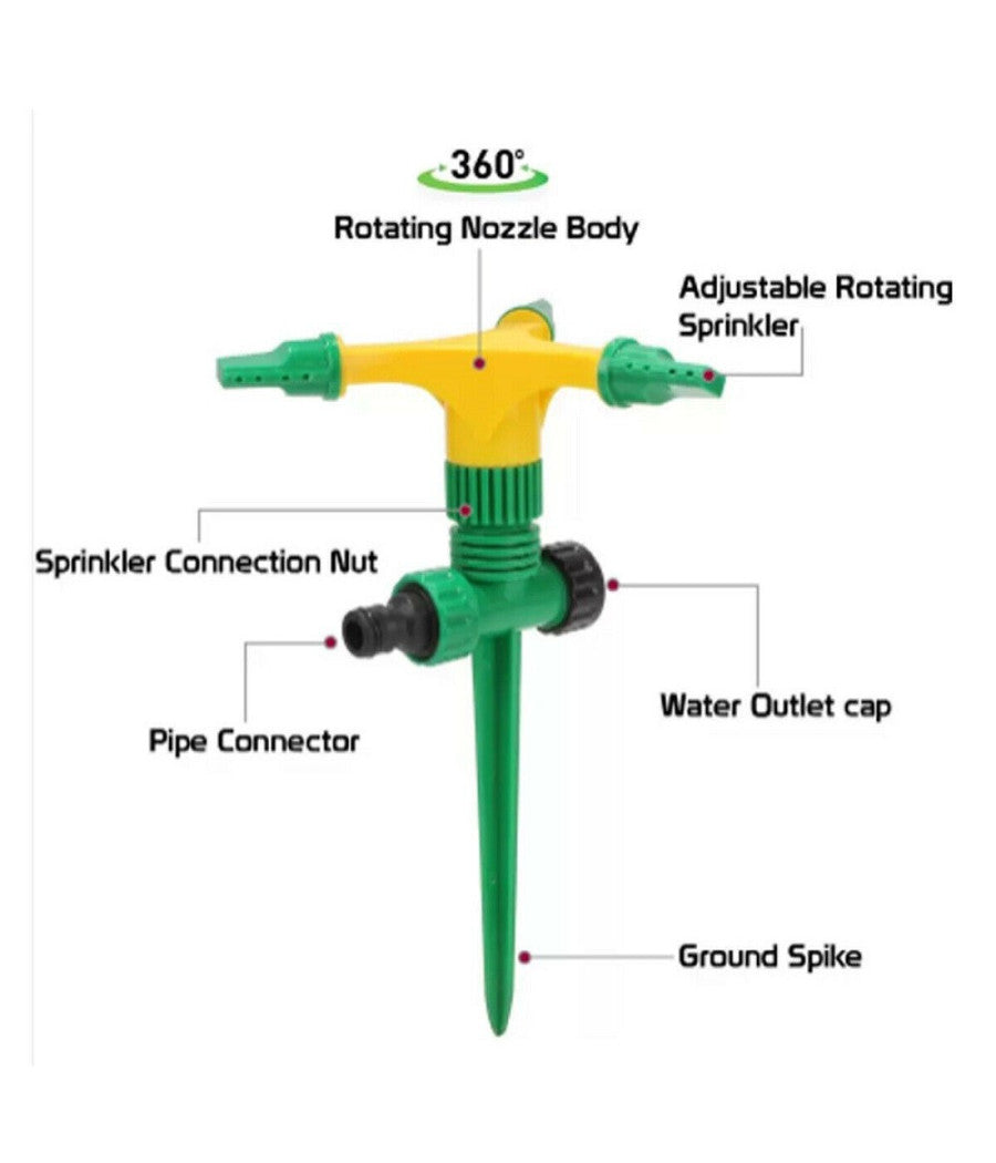 Irrigatore Giardino Spruzzatore Prato Picchetto Puntale 3 Braccia 360° Annaffia         