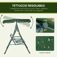 Dondolo da Giardino 3 Posti in Acciaio e Teslin con Tetto Parasole, 172x110x153 cm, Bianco e Verde