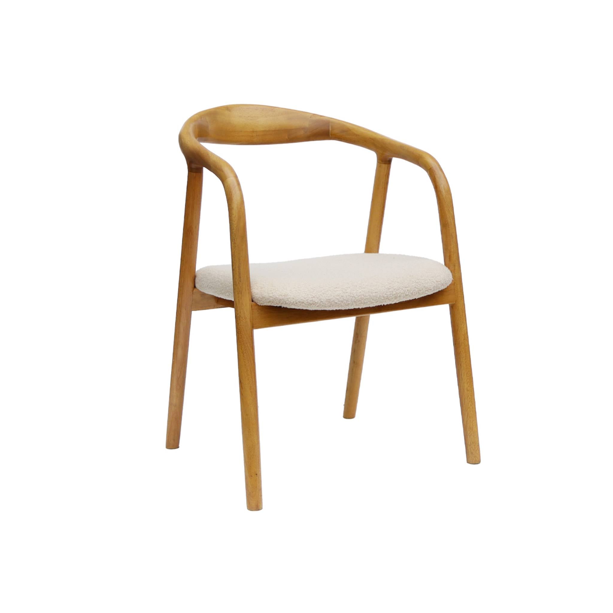 Set di 2 sedie in legno di hevea e bouclé, marrone naturale