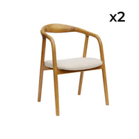 Set di 2 sedie in legno di hevea e bouclé, marrone naturale