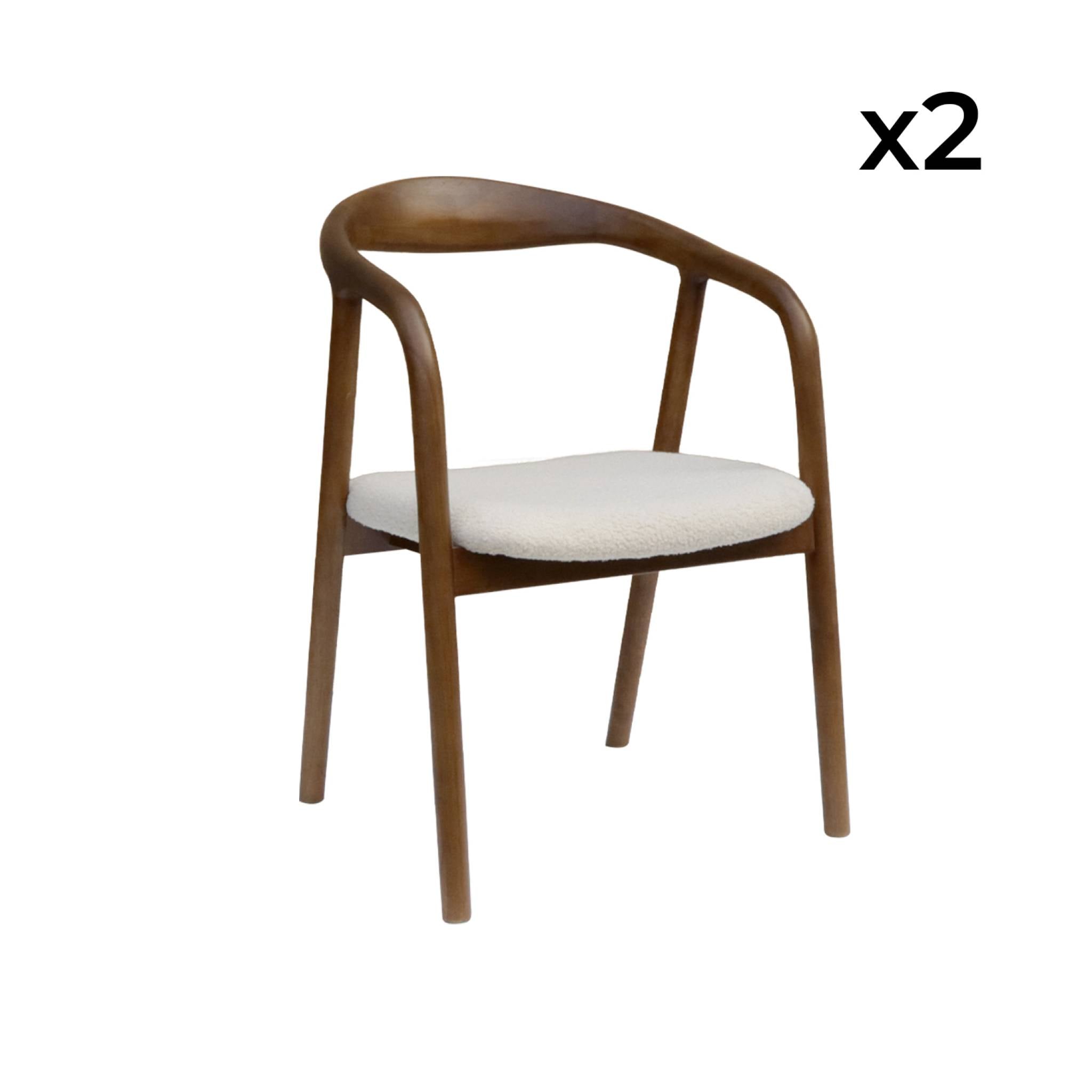 Set di 2 sedie in legno di hevea e bouclé, marrone