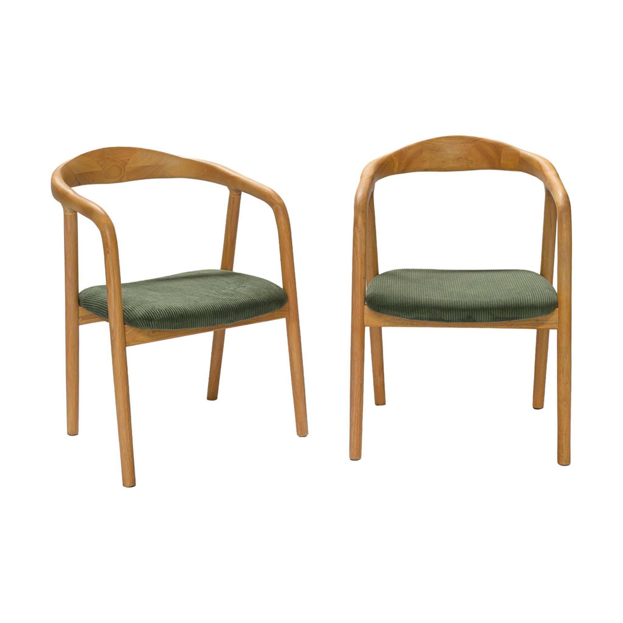 Set di 2 sedie vintage in legno di hevea e velluto a coste, marrone