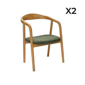 Set di 2 sedie vintage in legno di hevea e velluto a coste, marrone