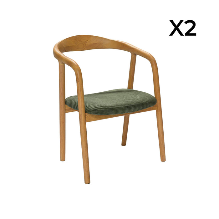 Set di 2 sedie vintage in legno di hevea e velluto a coste, marrone