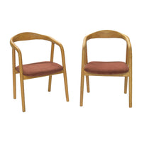 Set di 2 sedie vintage in legno di hevea e velluto a coste, marrone