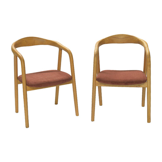 Set di 2 sedie vintage in legno di hevea e velluto a coste, marrone