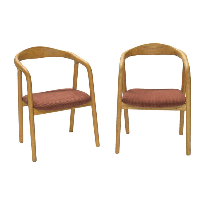 Set di 2 sedie vintage in legno di hevea e velluto a coste, marrone