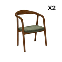 Set di 2 sedie vintage in legno di hevea tinto noce e velluto a coste,