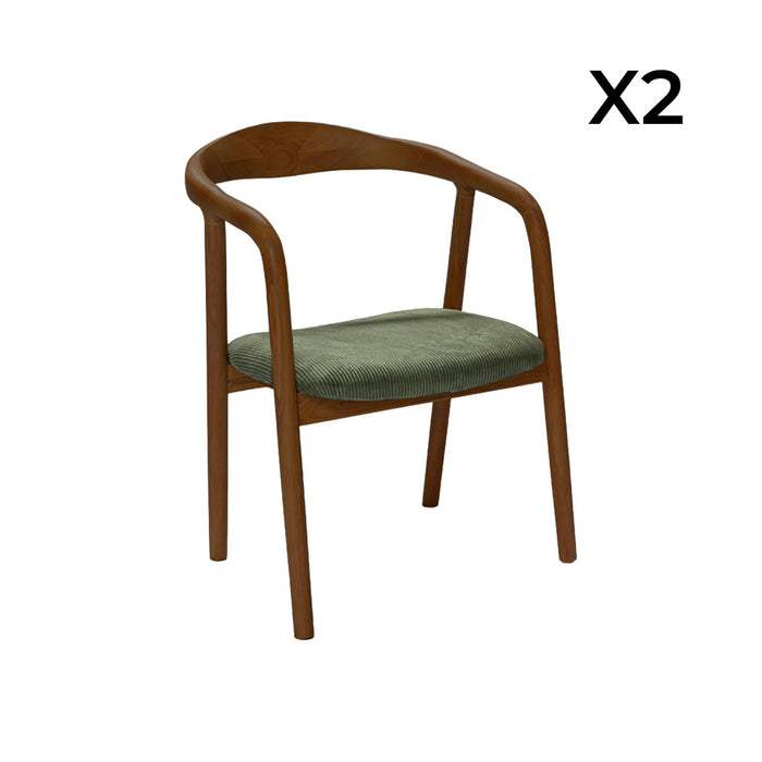 Set di 2 sedie vintage in legno di hevea tinto noce e velluto a coste,