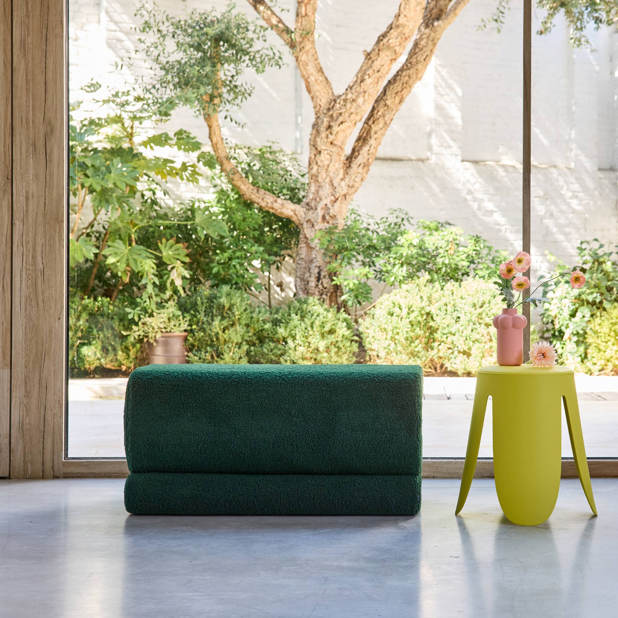 Panca design rivestimento bouclé 1-2 posti, verde