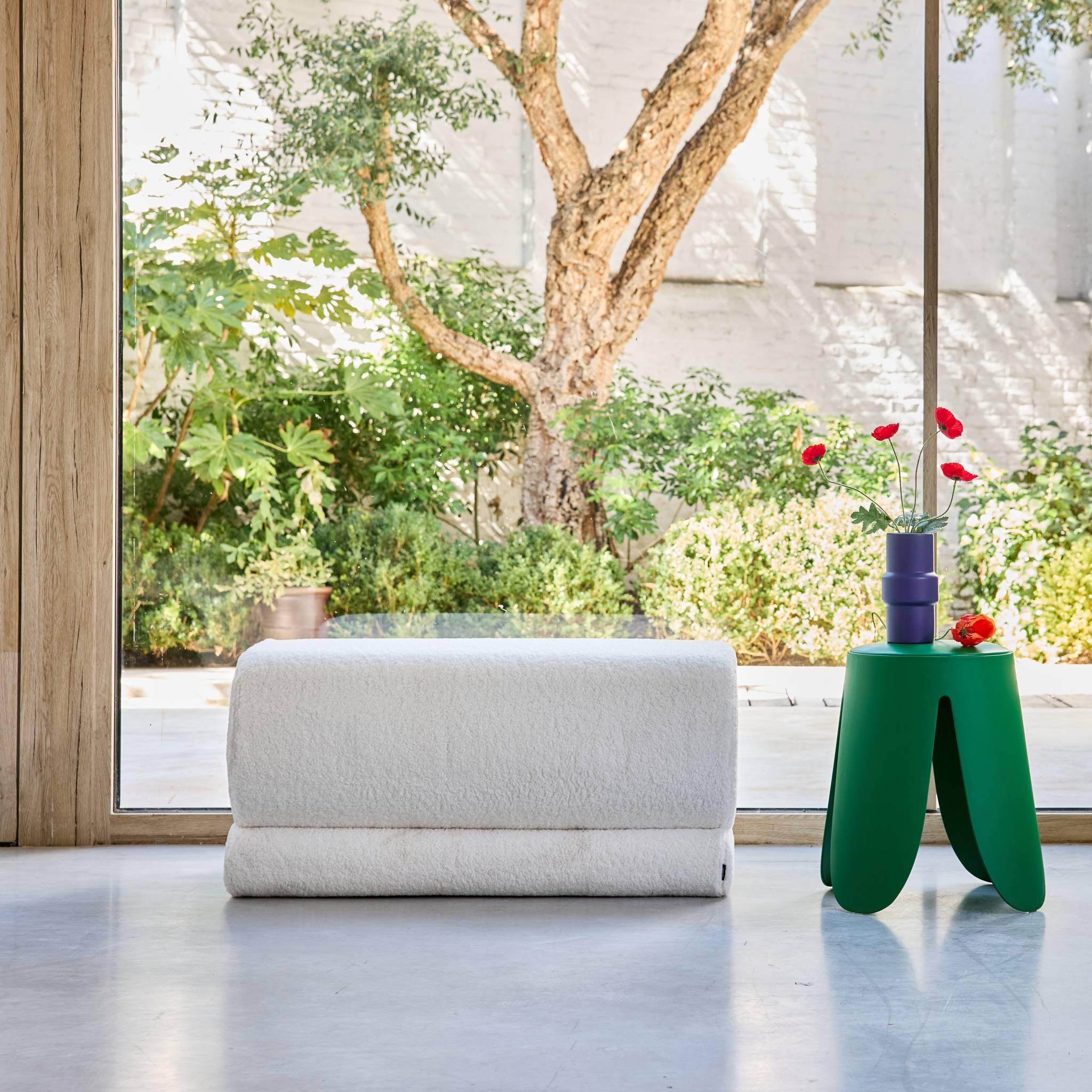 Panca design rivestimento bouclé 1-2 posti, crema