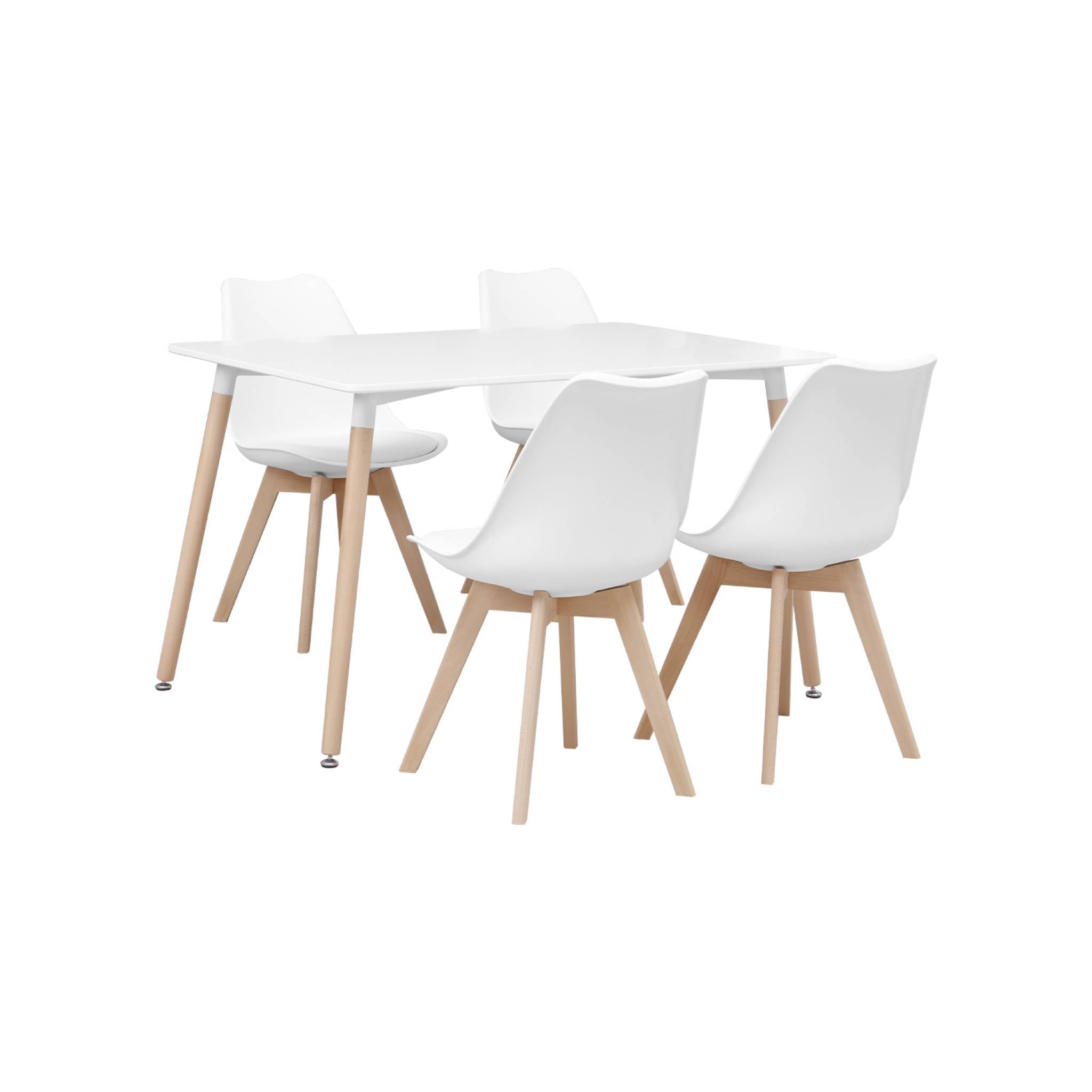 Set tavolo e 4 sedie da pranzo scandinavo con gambe in legno,