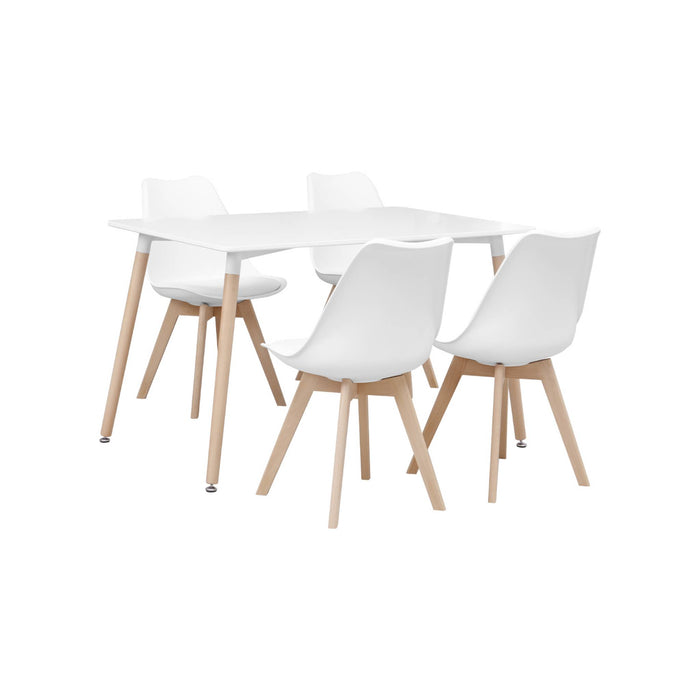 Set tavolo e 4 sedie da pranzo scandinavo con gambe in legno,
