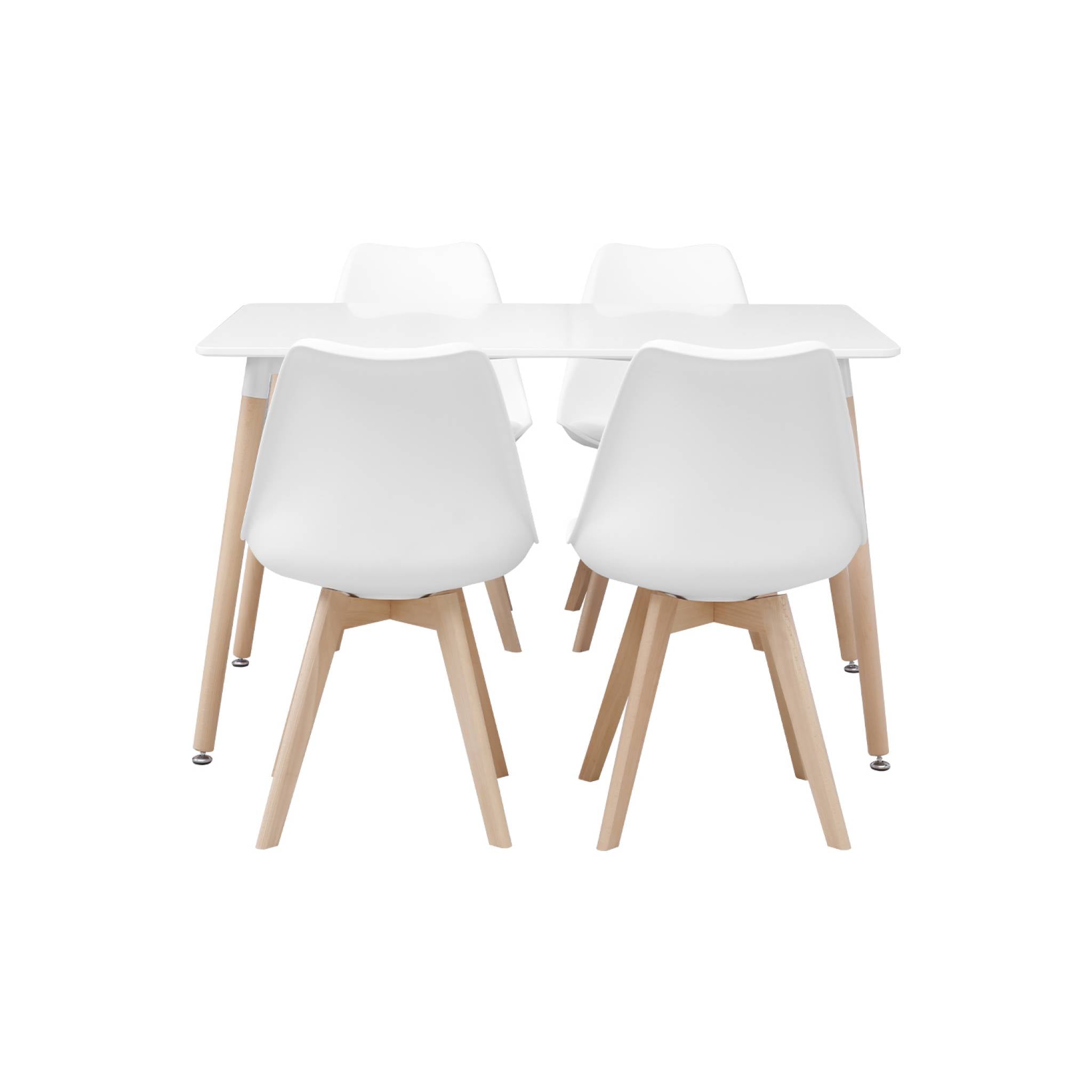 Set tavolo e 4 sedie da pranzo scandinavo con gambe in legno,