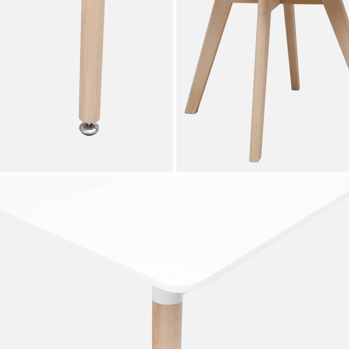 Set tavolo e 4 sedie da pranzo scandinavo con gambe in legno,
