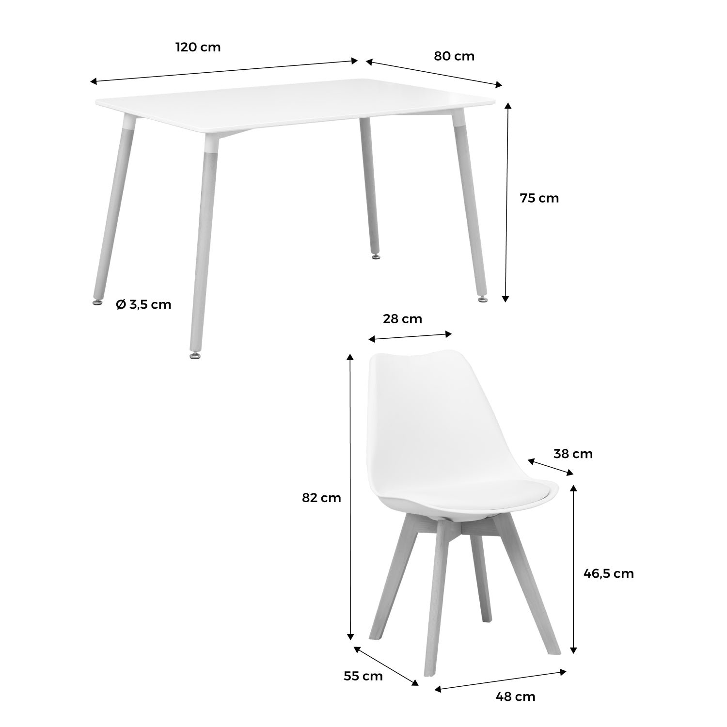 Set tavolo e 4 sedie da pranzo scandinavo con gambe in legno,