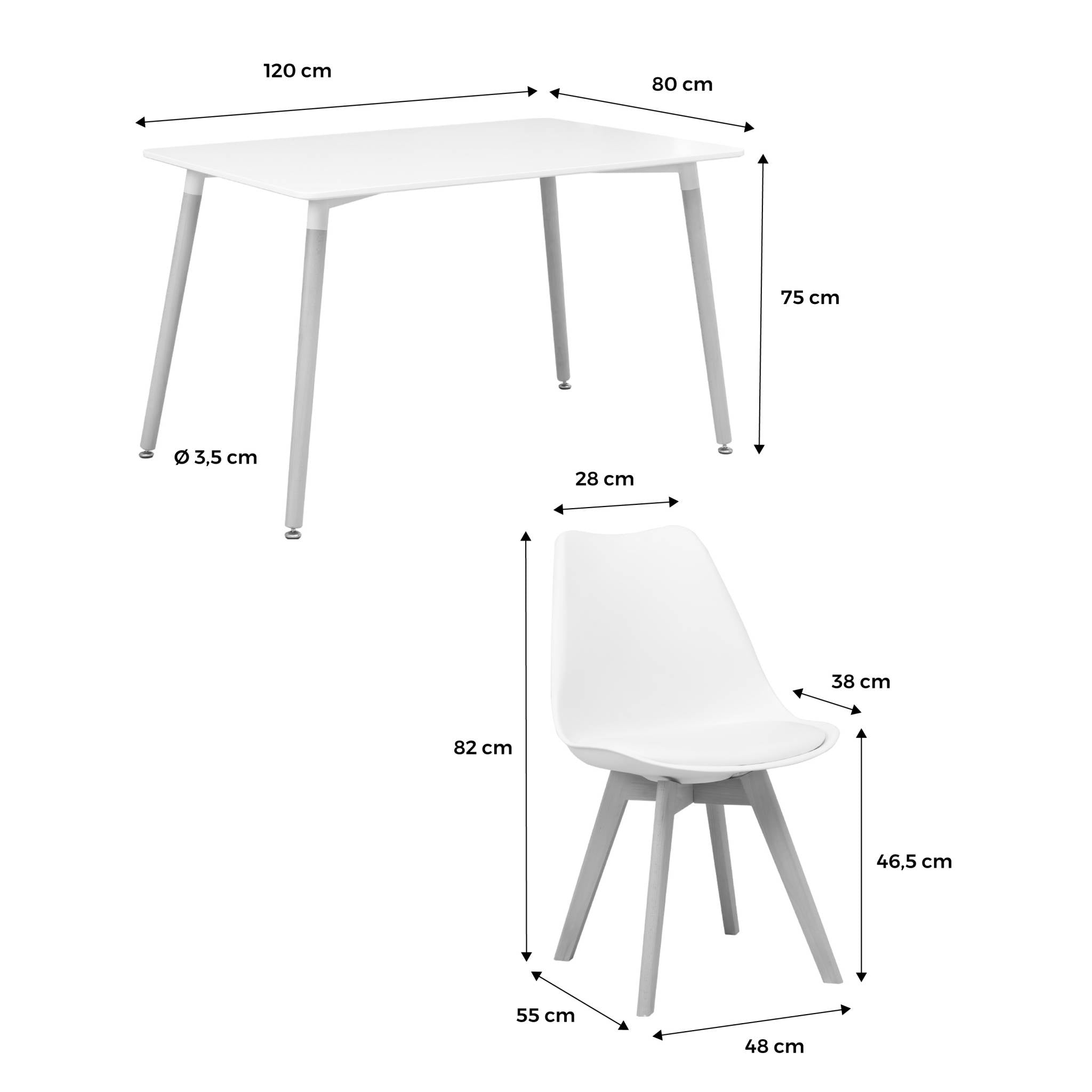 Set tavolo e 4 sedie da pranzo scandinavo con gambe in legno,