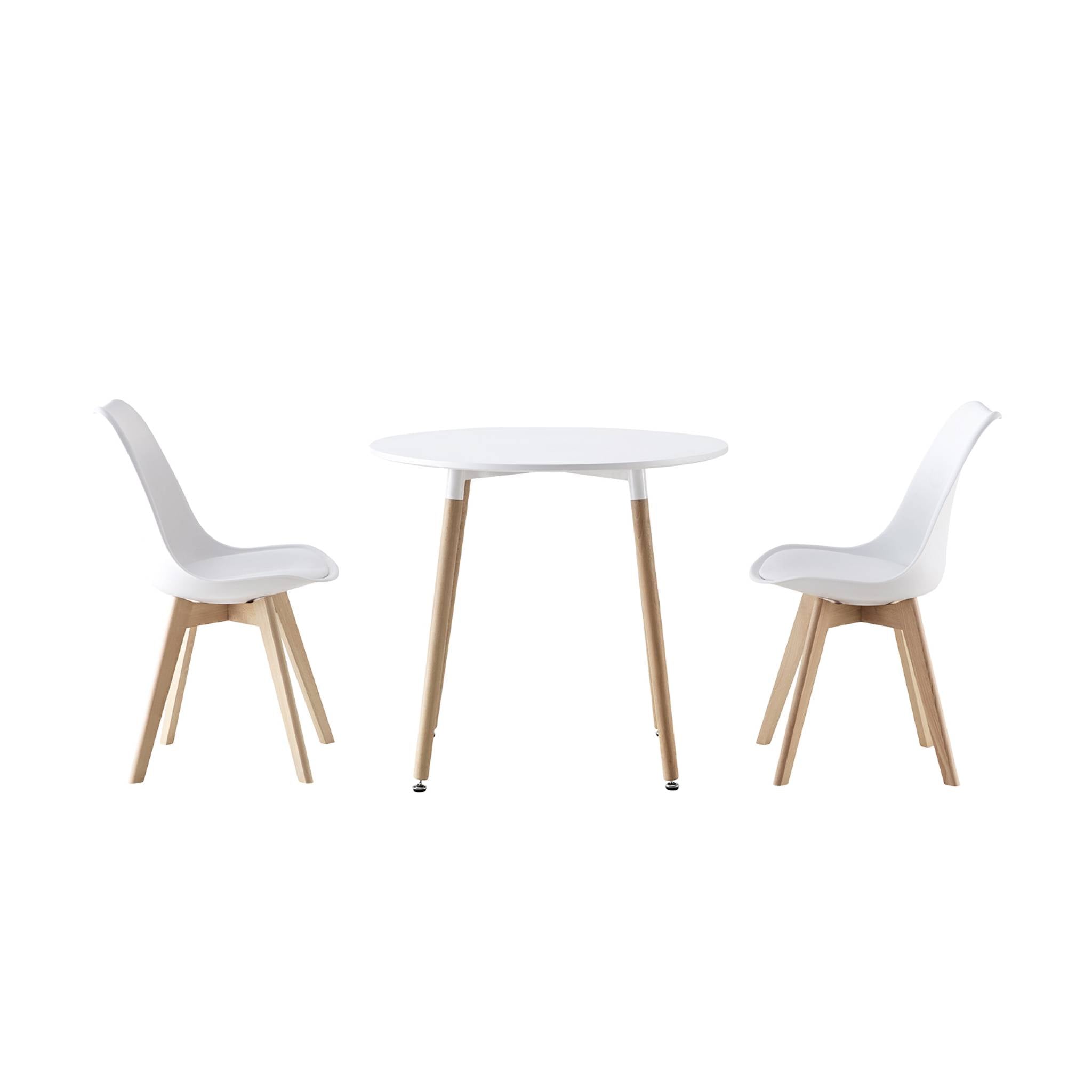 Set da pranzo tondo e 2 sedie, 80cm , bianco