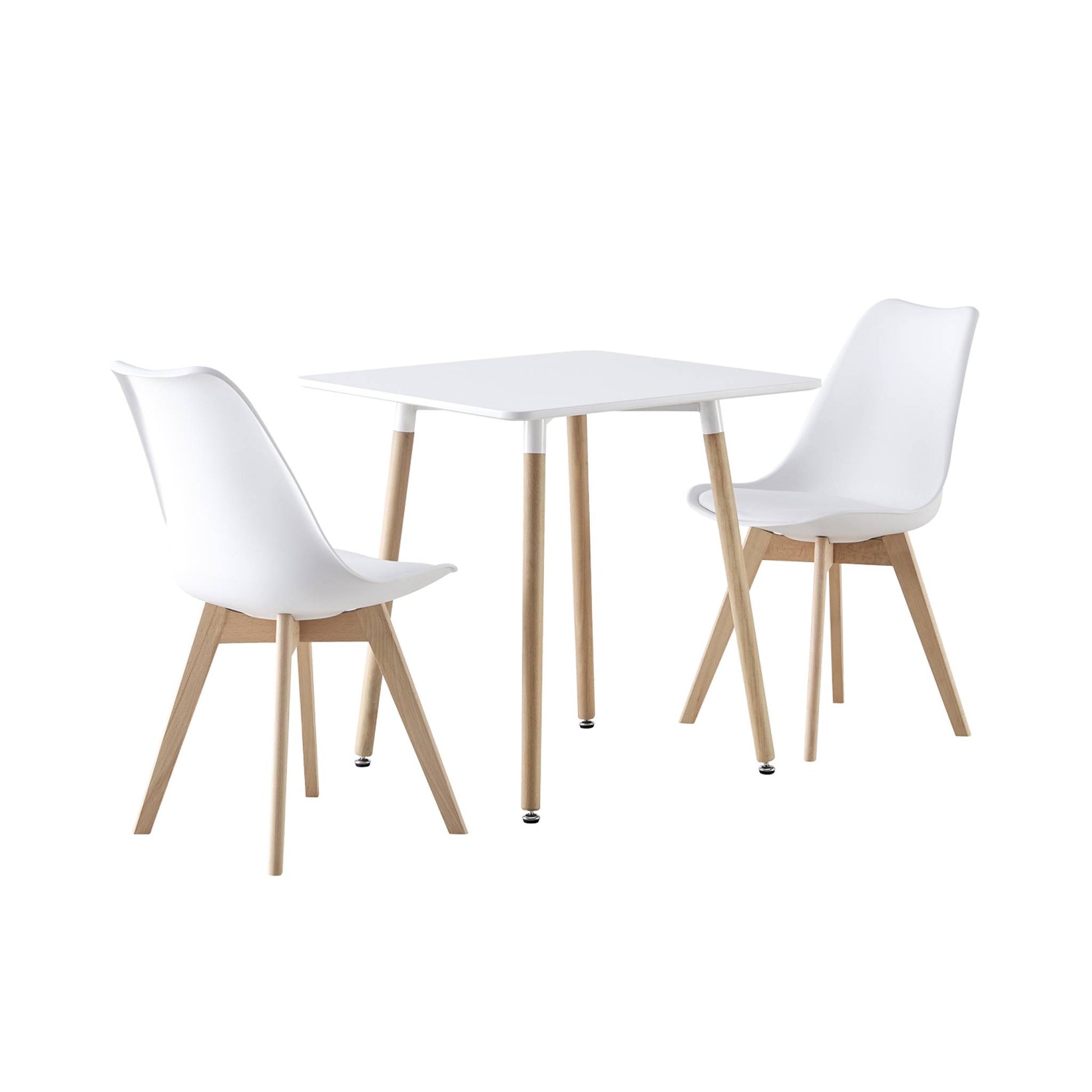 Set da pranzo composto da tavolo quadrato e 2 sedie, 70cm, bianco