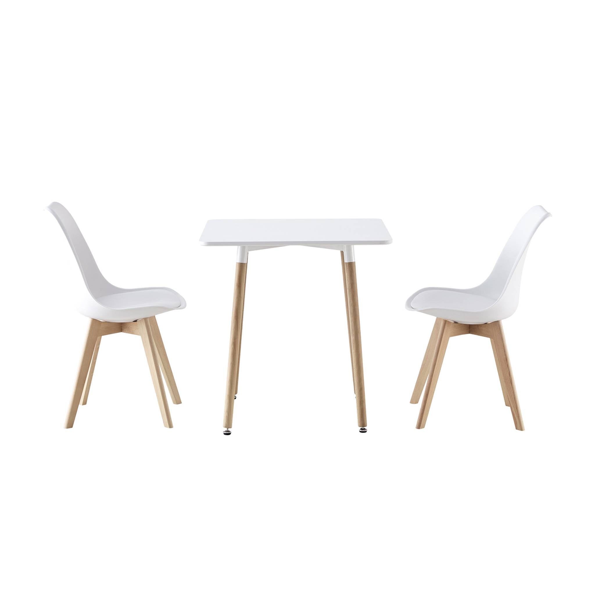 Set da pranzo composto da tavolo quadrato e 2 sedie, 70cm, bianco