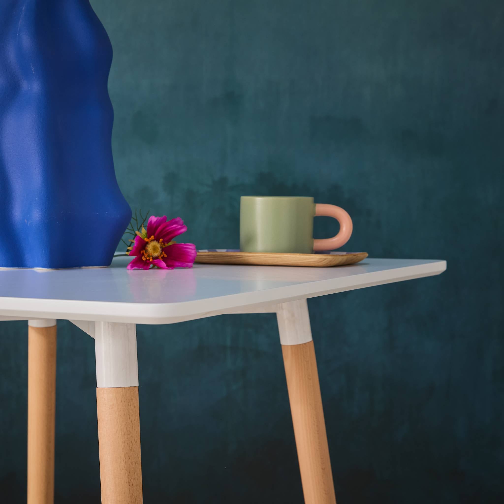 Tavolo da pranzo quadrato scandinavo in legno 2 posti, bianco