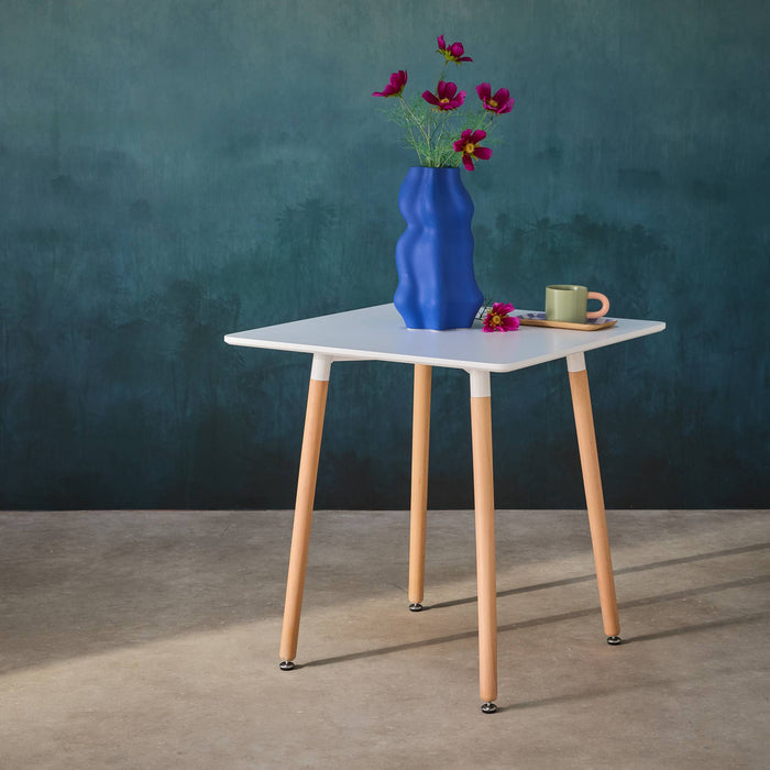 Tavolo da pranzo quadrato scandinavo in legno 2 posti, bianco