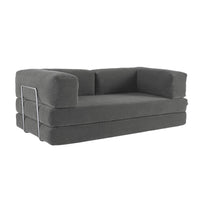 Divano letto futon in velluto a coste e struttura cromata, 3 posti,